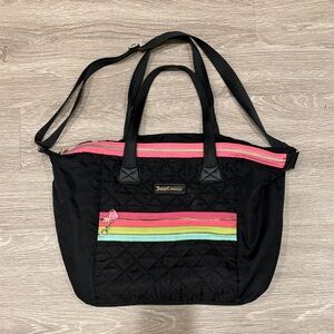 Juicy Couture Black Quilted Tote with Pink and Green Accents